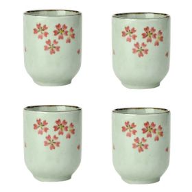 4Pcs Japanese Style Pink Cherry Blossom Ceramic Teacups Small Straight Wine Cups 150ML