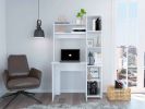 White 6-Shelf Writing Desk with Built-in Bookcase