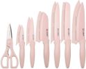 Kitchen Knife Set with Guards, 13 Piece Pink Non-Stick Paint Boxed Knives Set, Anti-Rust and Dishwasher Safe