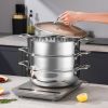 SOGA 2X 3 Tier 32cm Heavy Duty Stainless Steel Food Steamer Vegetable Pot Stackable Pan Insert with Glass Lid