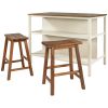 TOPMAX Solid Wood Rustic 3-piece 45" Stationary Kitchen Island Set with 2 Seatings