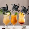 6Pack Windmill Straws Disposable Black Stripes Paper Straws Ornaments Party Decoration for Birthday Party Wedding Cocktail Anniversary Family Party Fa