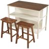 TOPMAX Solid Wood Rustic 3-piece 45" Stationary Kitchen Island Set with 2 Seatings