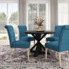 Banff 5-piece Dining Set, Cross-Buck Round Table with 4 Tufted Chairs, Blue