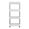 Home kitchen storage shelf, living room dining food shelf, 4 ply wide plastic white household plastic cart with wheels