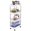 Home kitchen storage shelf, living room dining food shelf, 4 ply wide plastic white household plastic cart with wheels