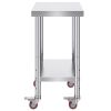 VEVOR 24x18x34 Inch Stainless Steel Work Table 3-Stage Adjustable Shelf with 4 Wheels Heavy Duty Commercial Food Prep Worktable with Brake for Kitchen