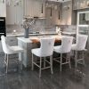 Contemporary Velvet Upholstered Barstools with Button Tufted Decoration and Wooden Legs, and Chrome Nailhead Trim, Leisure Style Bar Chairs,Bar stools