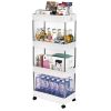 Home kitchen storage shelf, living room dining food shelf, 4 ply wide plastic white household plastic cart with wheels