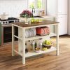 TOPMAX Solid Wood Rustic 3-piece 45" Stationary Kitchen Island Set with 2 Seatings