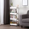 Home kitchen storage shelf, living room dining food shelf, 4 ply wide plastic white household plastic cart with wheels