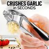 High quality garlic press with soft easy squeeze ergonomic handle, sturdy design extracts more cloves per clove, garlic crusher for nuts and seeds