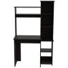 Black Wengue 6-Shelf Writing Desk with Built-in Bookcase