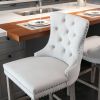 Contemporary Velvet Upholstered Barstools with Button Tufted Decoration and Wooden Legs, and Chrome Nailhead Trim, Leisure Style Bar Chairs,Bar stools