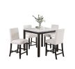 Modern 5pc Counter Height Dining Set Kitchen Dinette Faux Marble Top Table and 4x High Chairs White Faux Leather Cushions Seats Dining Room