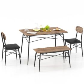 Modern 4-Piece Dining Set with Wood Top Table 2 Chairs and Bench