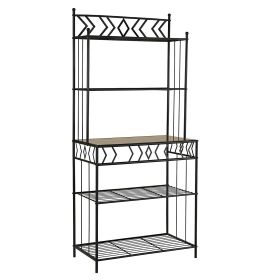 Kitchen Bakers Rack in Black Metal with Marble Finish Top