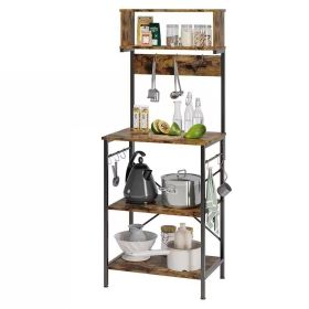 Industrial Modern Kitchen Metal Wood Shelf Bakers Rack Microwave Stand