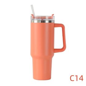 40 oz. With Logo Stainless Steel Thermos Handle Water Glass With Lid And Straw Beer Glass Car Travel Kettle Outdoor Water Bottle (Capacity: 1200ml, Color: C14)